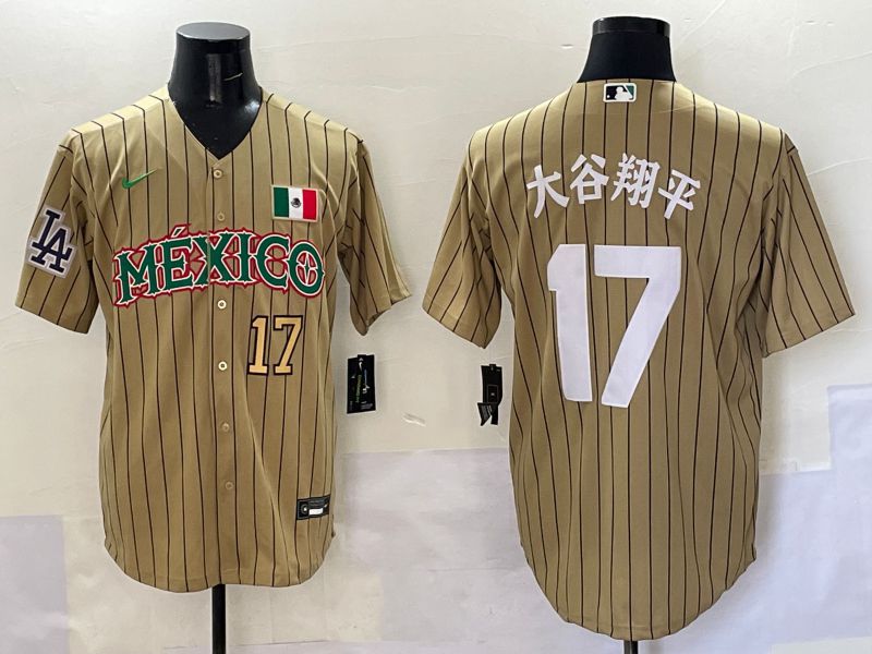 Men Los Angeles Dodgers #17 Ohtani Brown Stripe Mexico Joint Name 2025 Nike MLB Jersey style 35